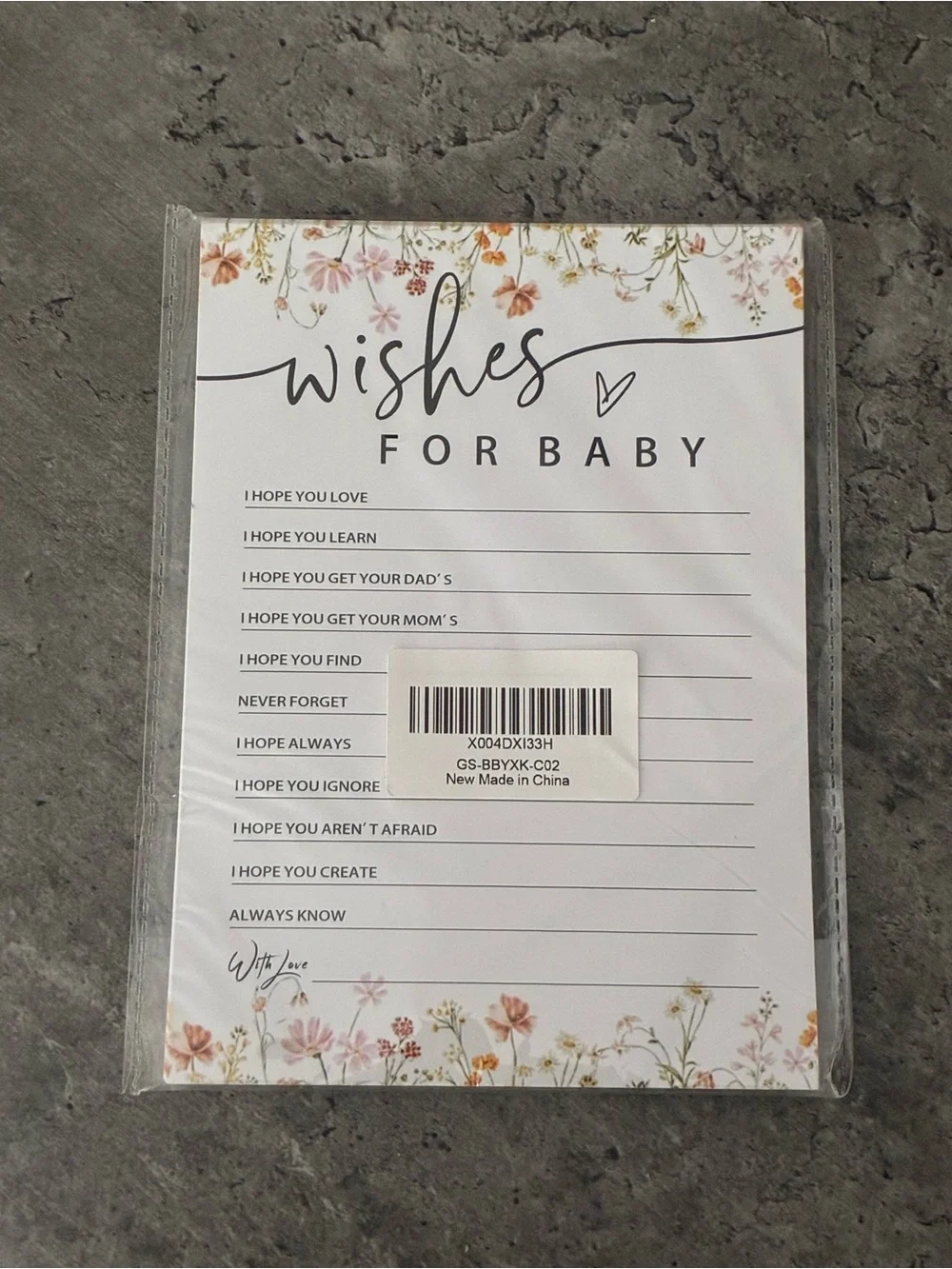 Floral 'Wishes for Baby' Baby Shower Game Card